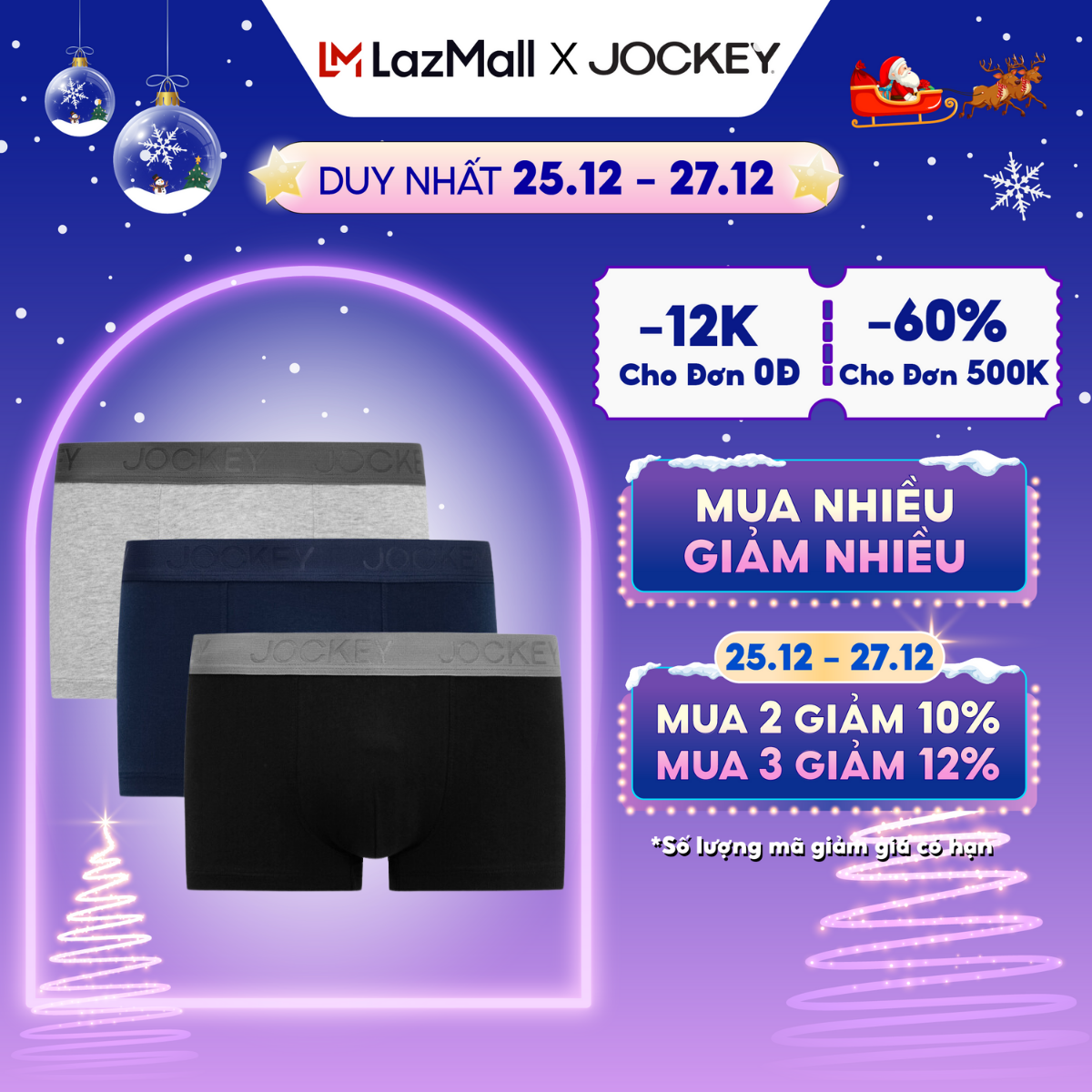 CHỈ 25.1227.12 MUA 2 GIẢM 10 MUA 3 GIẢM 12 Combo 03 Quần Lót Nam Thun Cotton Jockey J1247 Dáng Trunk Co Giãn Thoải Mái