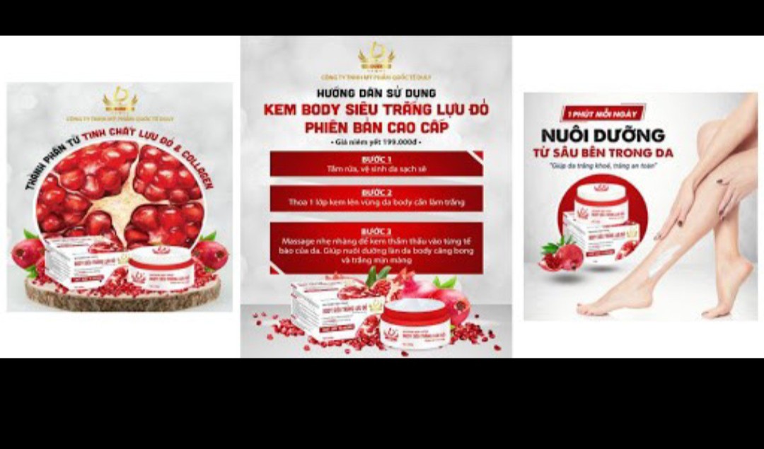 Kem Body Siêu Trắng Lựu Đỏ DULY 250g Phiên Bản Cao Cấp Siêu Trắng Mịn Da