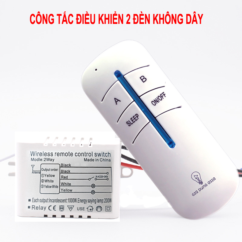 Công tắc điều khiển từ xa hai đèn thông minh không dây 220V (20 - 30 mét xuyên tường)