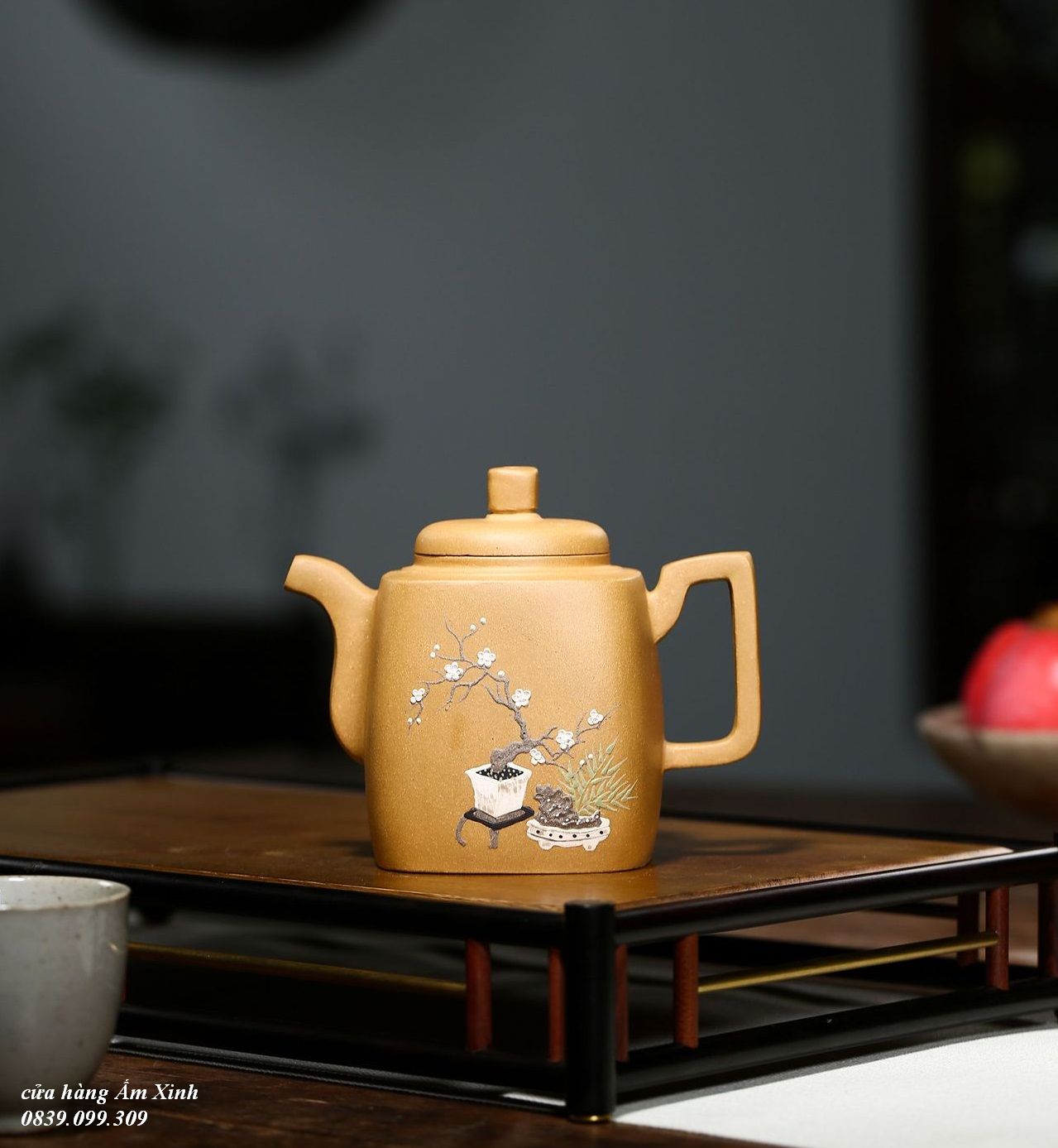 Ấm tử sa nghi hưng tứ phương dáng cao 300 ml