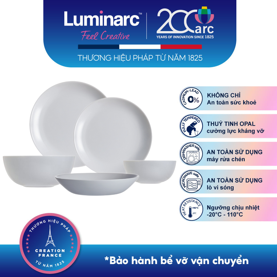Bộ Bàn Ăn Tô Chén Đĩa Thuỷ Tinh Cường Lực Luminarc Diwali Granit 12ps - LUDIG12M