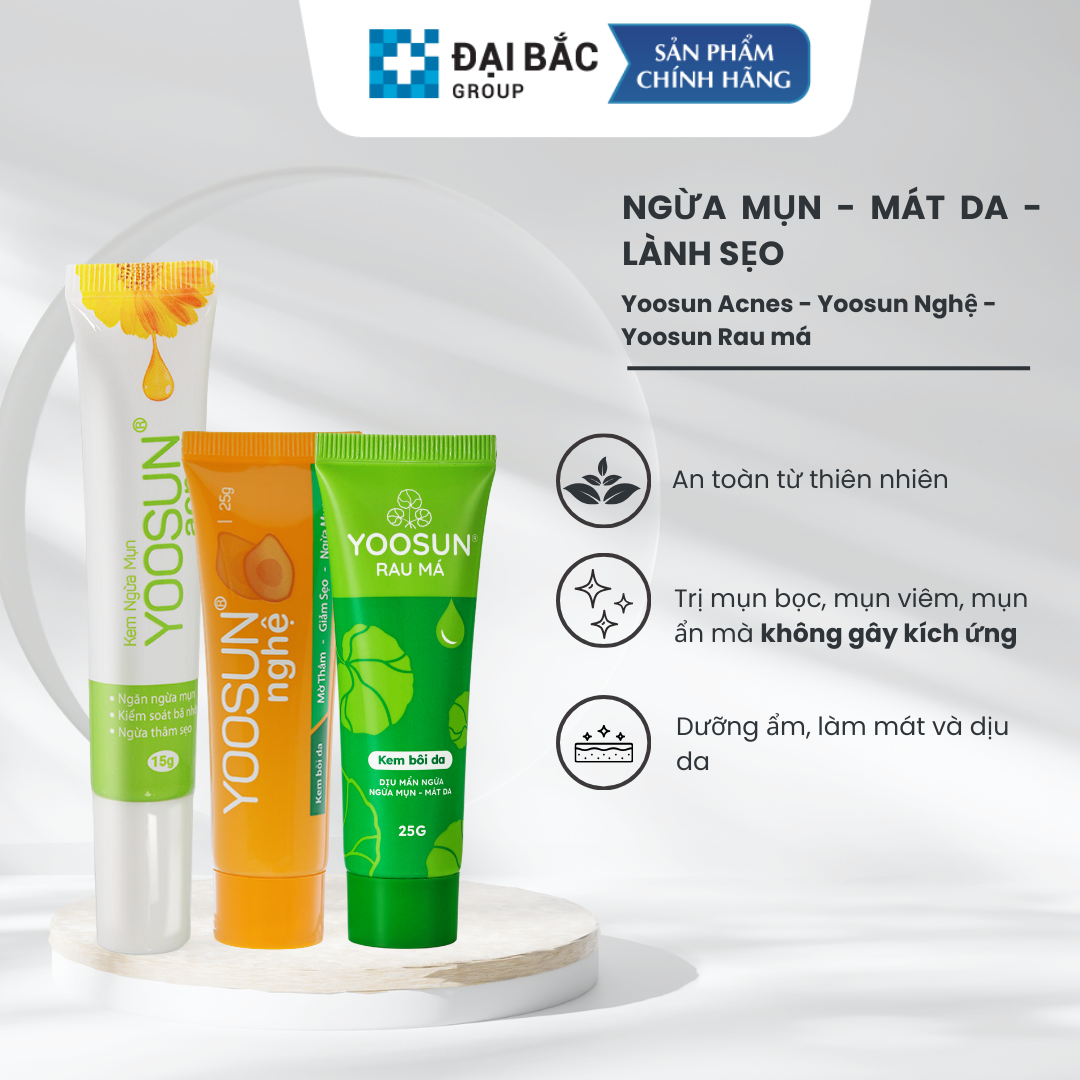 [CHÍNH HÃNG] Bộ 3 sản phẩm kem ngừa mụn, mát da, lành sẹo YOOSUN Acnes 15gr/ Tuýp, Rau má 25gr/ Tuýp, Nghệ 25gr/tuýp