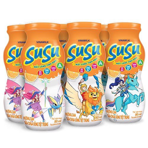 Vỉ 6 lọ sữa chua uống susu cam,dâu 80ml