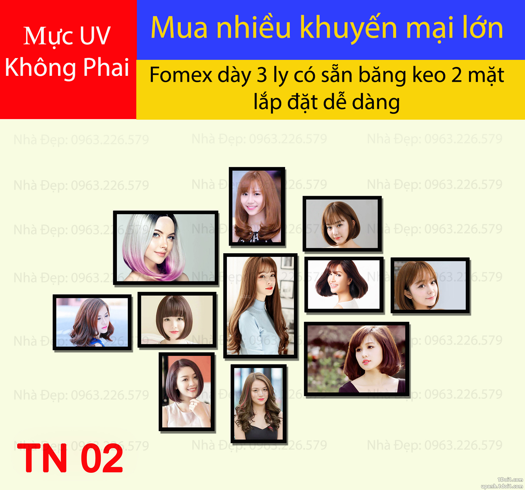 Bộ tranh FOMEX dán tường tiệm cắt tóc nữ 11 tấm. Mã TN02