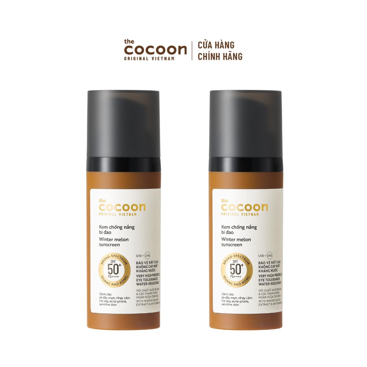 COMBO 2 Kem chống nắng bí đao Cocoon quang phổ rộng SPF 50 +, PA ++++ 50ml
