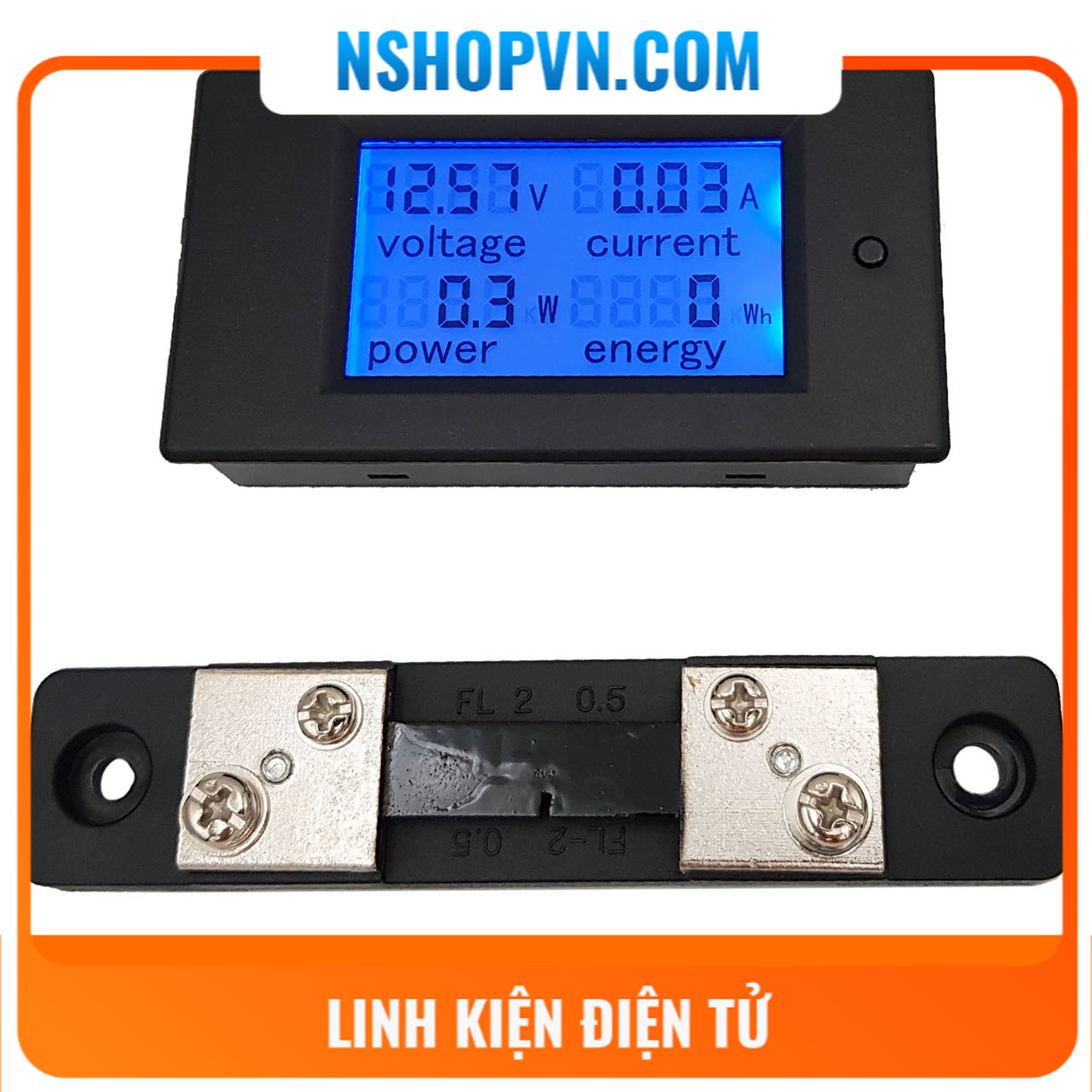 Đồng hồ đo dòng áp công suất mức năng lượng DC kèm trở Shunt 50A - 100A