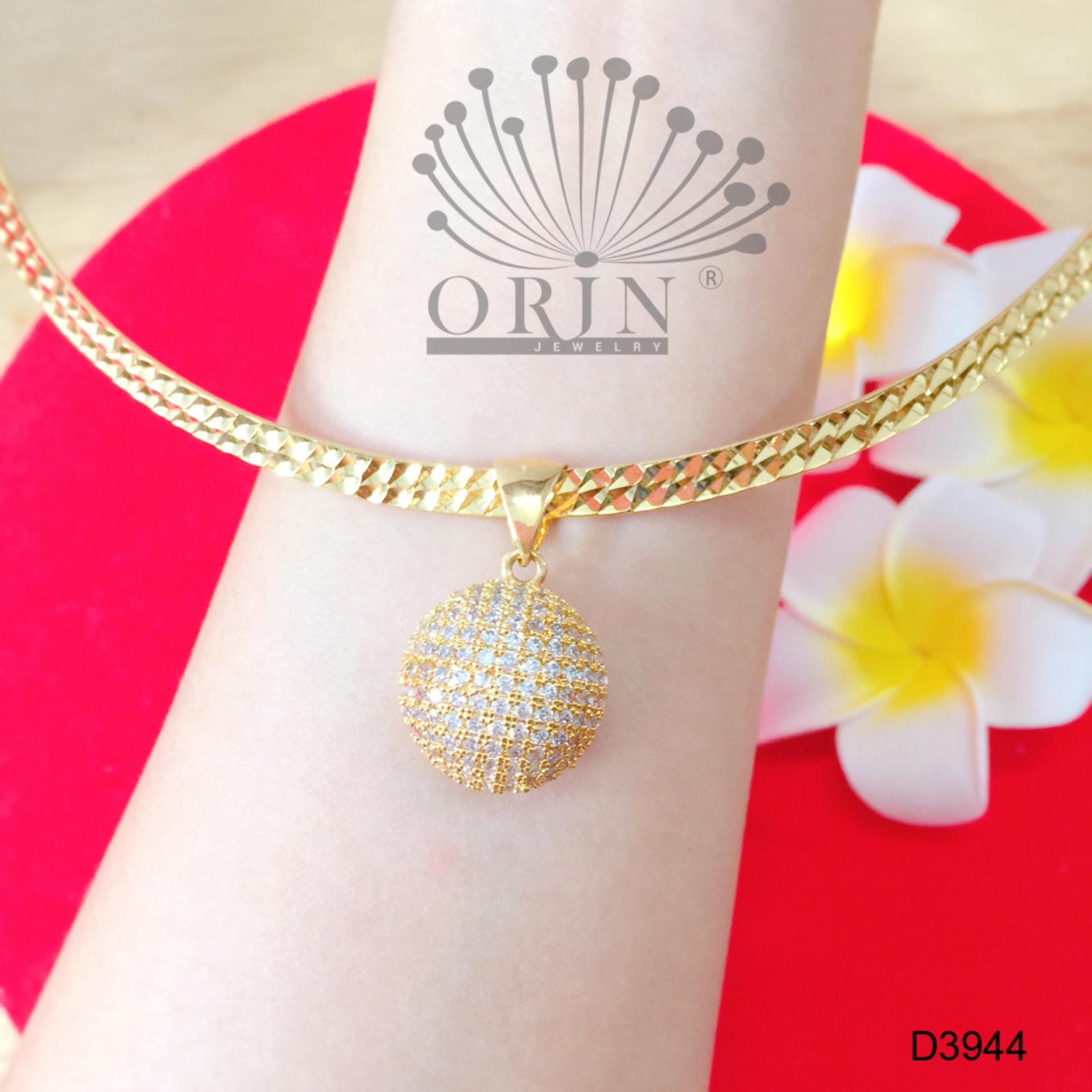 Kiềng cổ dạng dẹp mặt hình cầu tròn đính đá cao cấp Orin D3944 - Long Tien