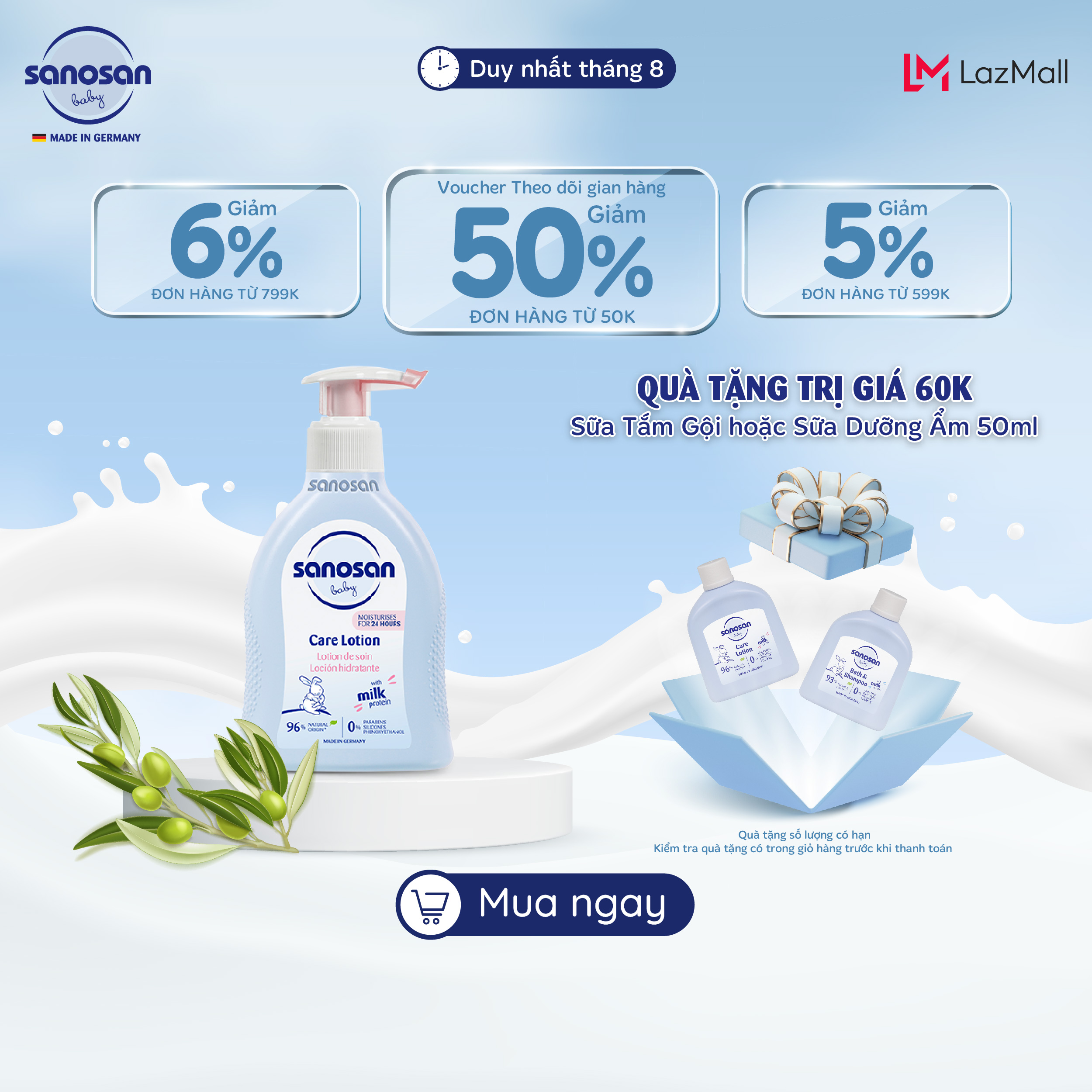 Sữa dưỡng ẩm Sanosan Baby với protein sữa thủy phân 0M+ 200ml