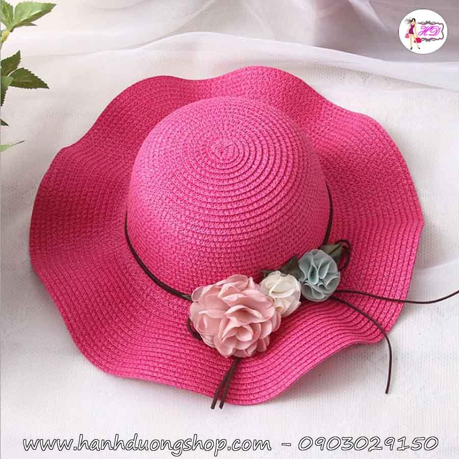Mũ du lịch biển cho bé gái vành nón gợn sóng nơ gắn 2 hoa cực đẹp nón rộng vành cho bé gái đáng yêu dễ thương HQC4117