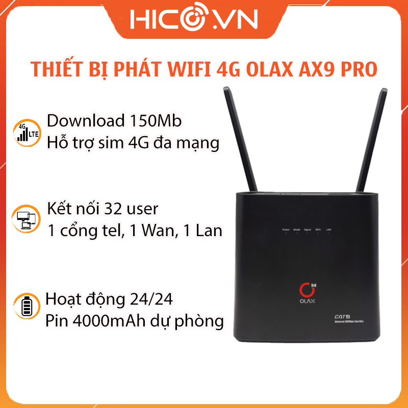 Bộ Phát Wifi Từ Sim 4G OLAX AX9 Pro Tốc Độ 300Mbps Kết nối 32 thiết bị Có