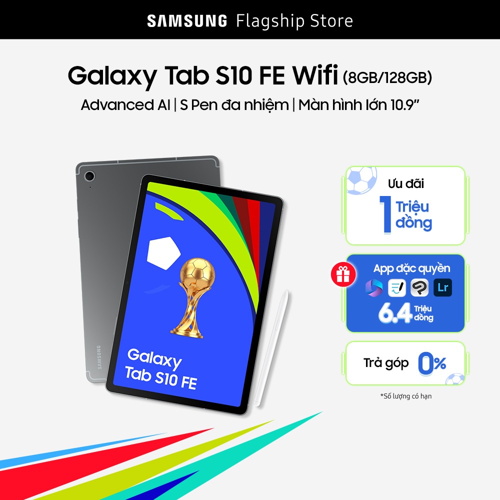 Máy tính bảng Samsung Galaxy Tab S10 FE (8GB/128GB), Advanced AI, S Pen đa nhiệm, Màn hình lớn 13.1"