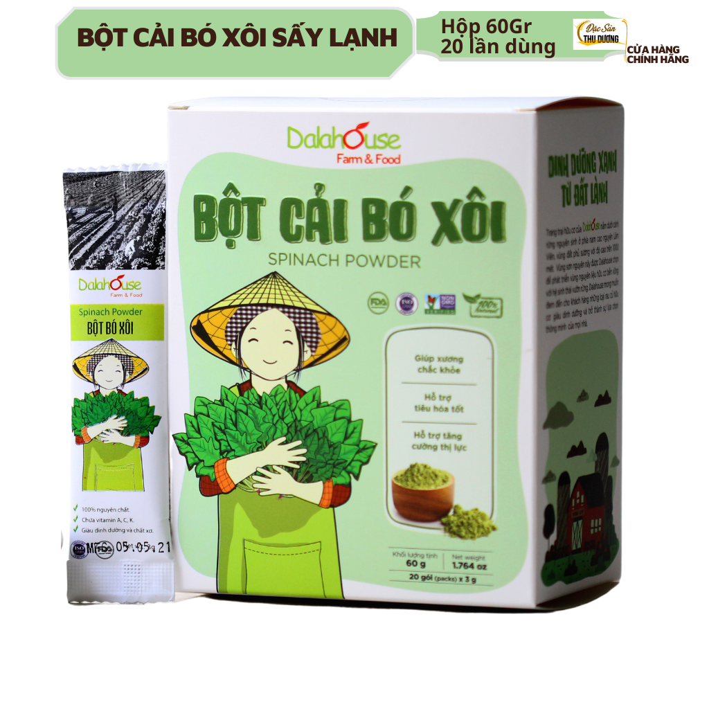 Bột cải bó xôi nguyên chất Dalahouse hộp 60gr - 20 gói 3gr