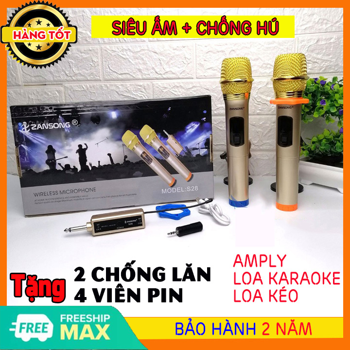 [HÀNG TỐT]  Bộ 2 micro không dây Wireless ZANSONG S28 , MICRO KARAOKE KHÔNG DÂY DÙNG CHO loa kéo JBZ, SANSUI, ZANSONG, DAILE, ISKY- Micro không dây giá rẻ - [Tặng 2 chống lắn mic+04 viên pin] - HÀNG SỈ RUBI