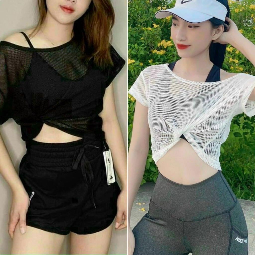 Áo Croptop lưới tập gym_ yoga