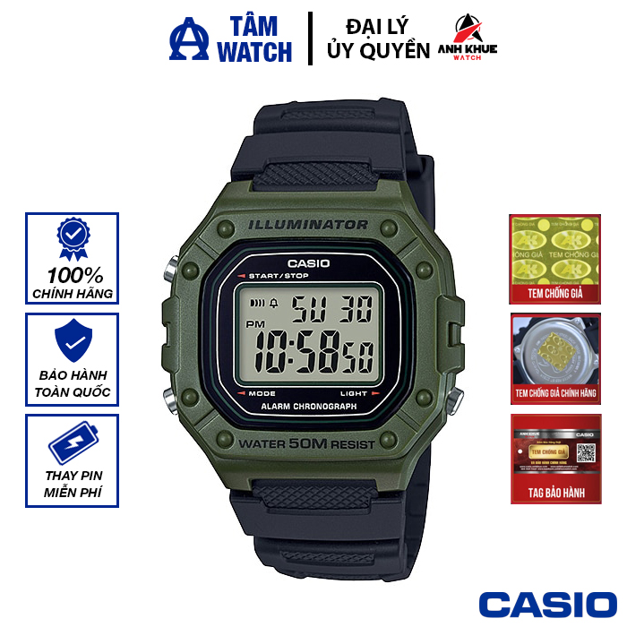 Đồng hồ nam dây nhựa casio standard chính hãng anh khuê w-218h-3avdf