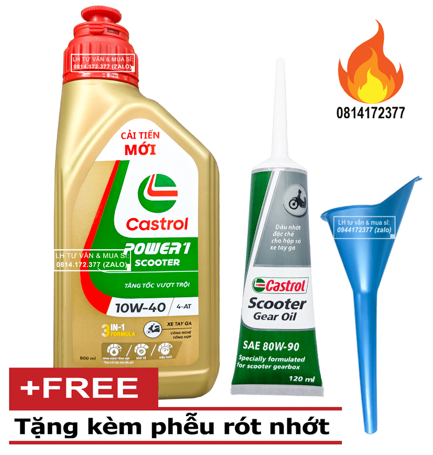 Combo nhớt tay ga castrol power-1 scooter 10w40 800ml + nhớt lap castrol 120ml