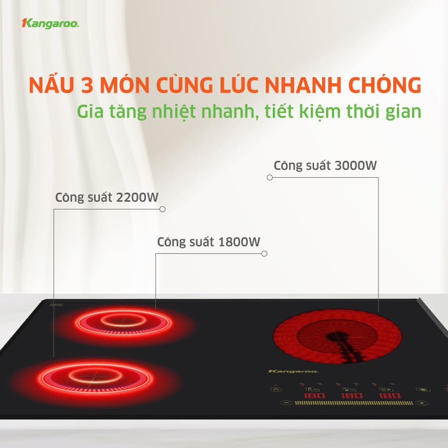Bếp từ 3 vùng nấu lắp âm kangaroo kg836i mới 100% chính hãng - chất liệu mặt bếp: kính ceramic - schott ceran -sản xuất tại: thái lan-bảo hành 24 tháng