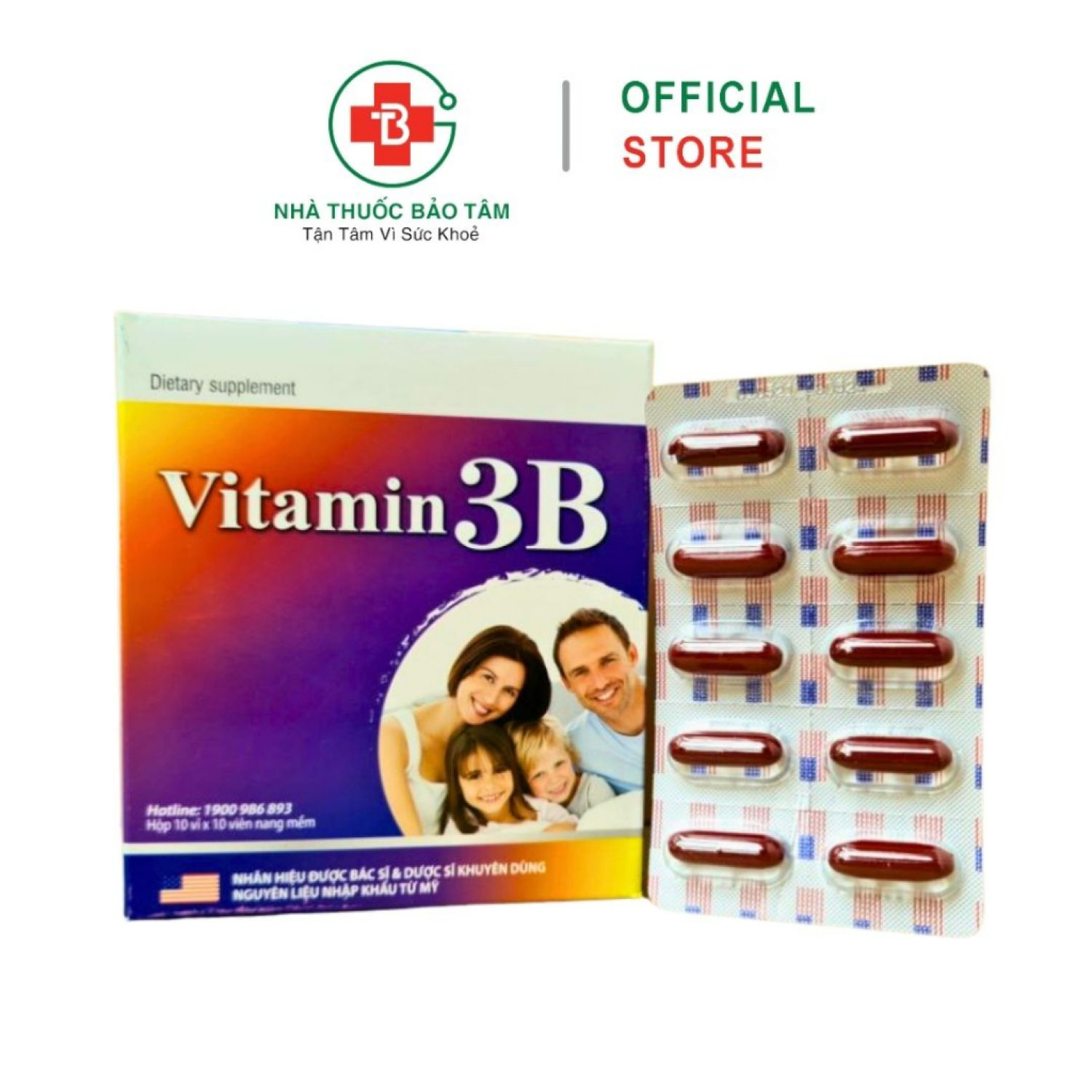 Vitamin 3B Giúp bổ sung và dự phòng thiếu hụt vitamin B1, B6, B12 cho cơ thể hộp 100 viên (tím)