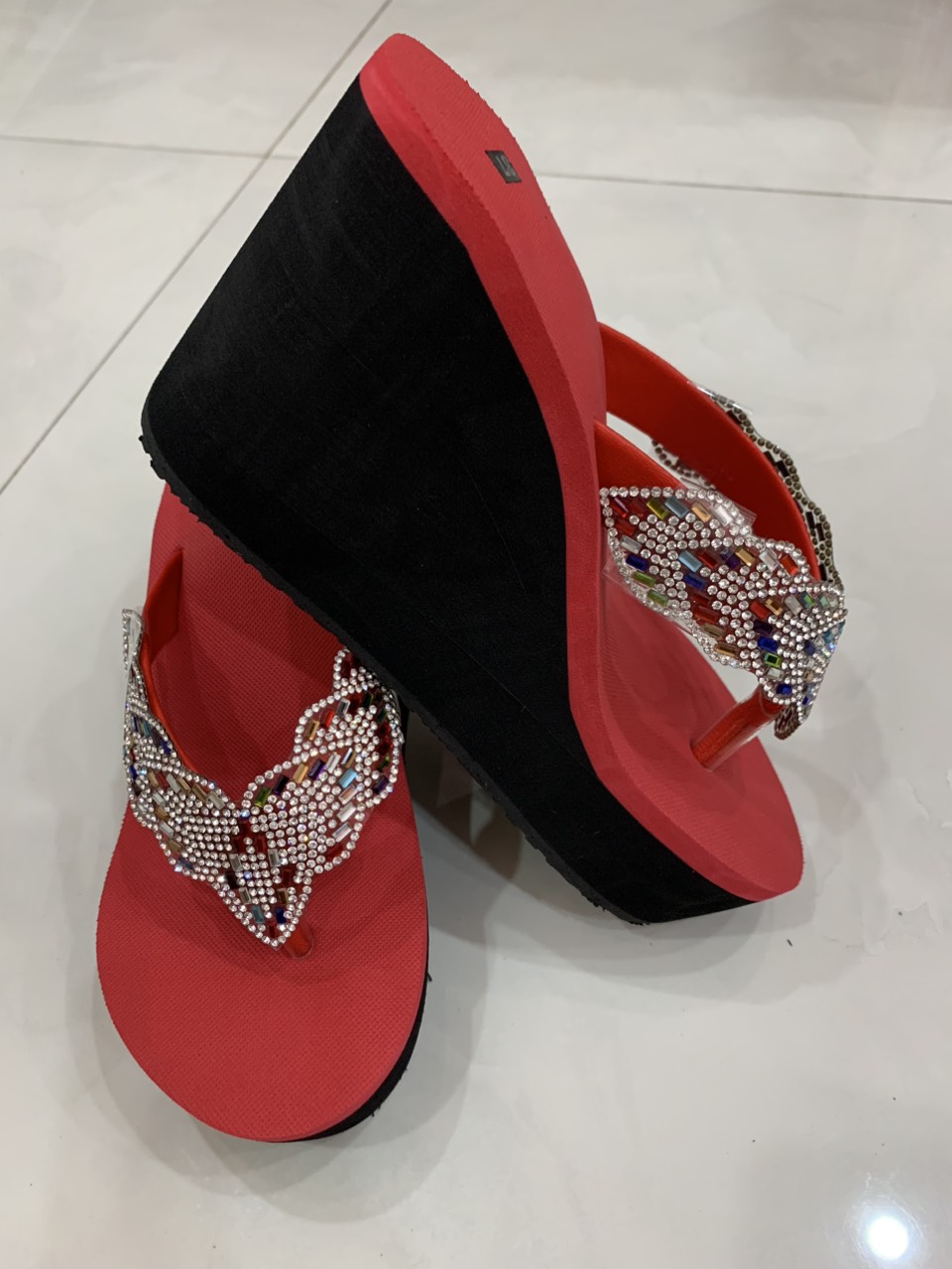 Dép cao gót 9 phân đính cườm - 1