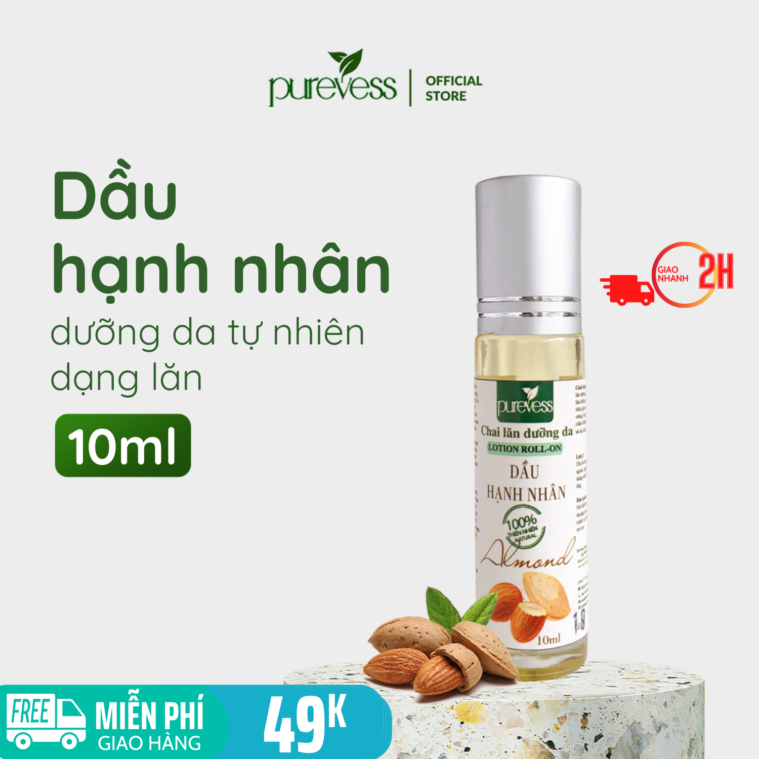 Dầu Hạnh Nhân Purevess - Dầu dưỡng tóc - Dầu dưỡng body. Dung tích: 10ml