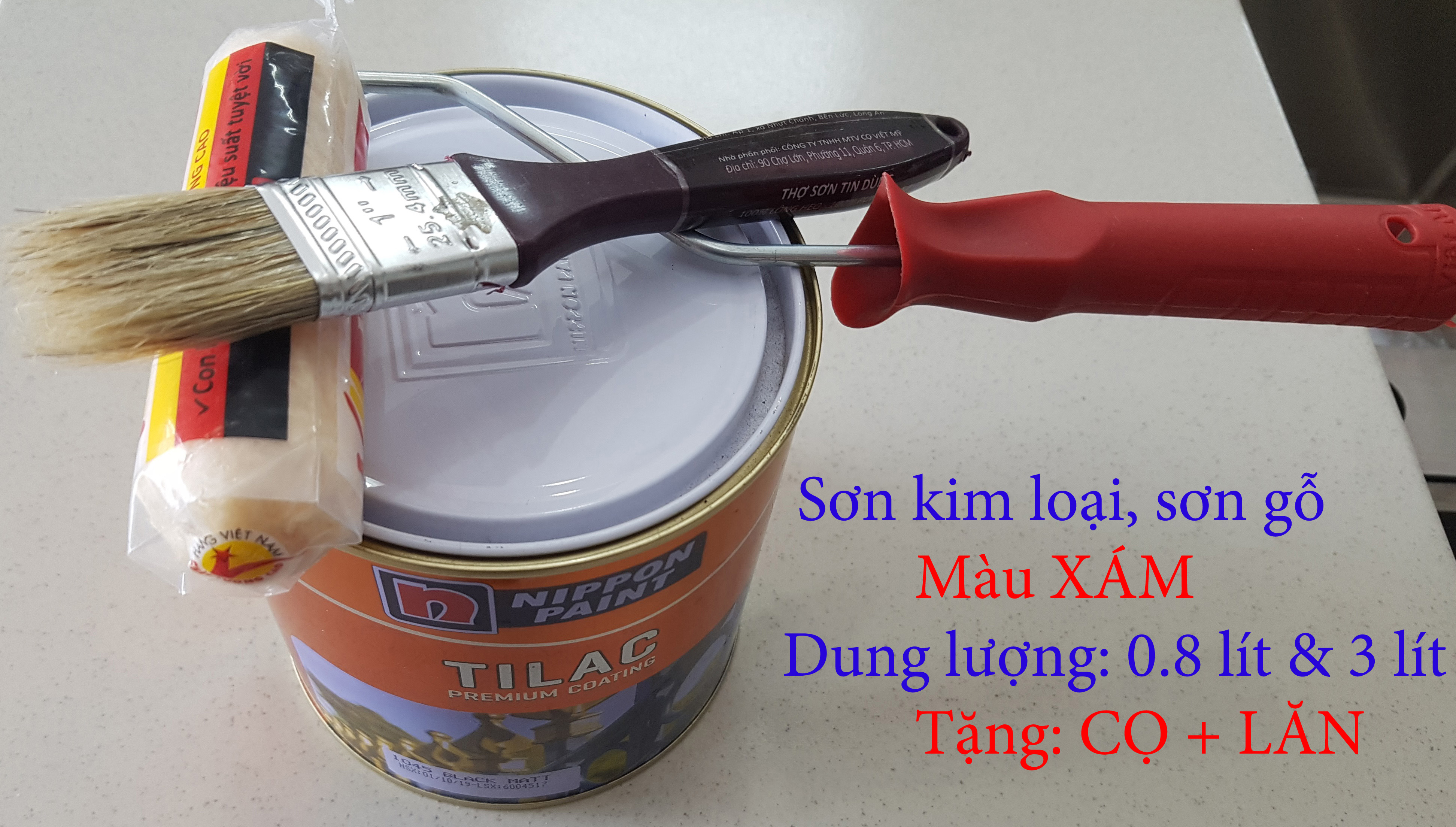 [TẶNG CỌ VÀ LĂN] Sơn dầu Nippon Tilac dùng sơn kim loại, sơn gỗ, màu xám, độ bền cao, 0.8 lít và 3 lít