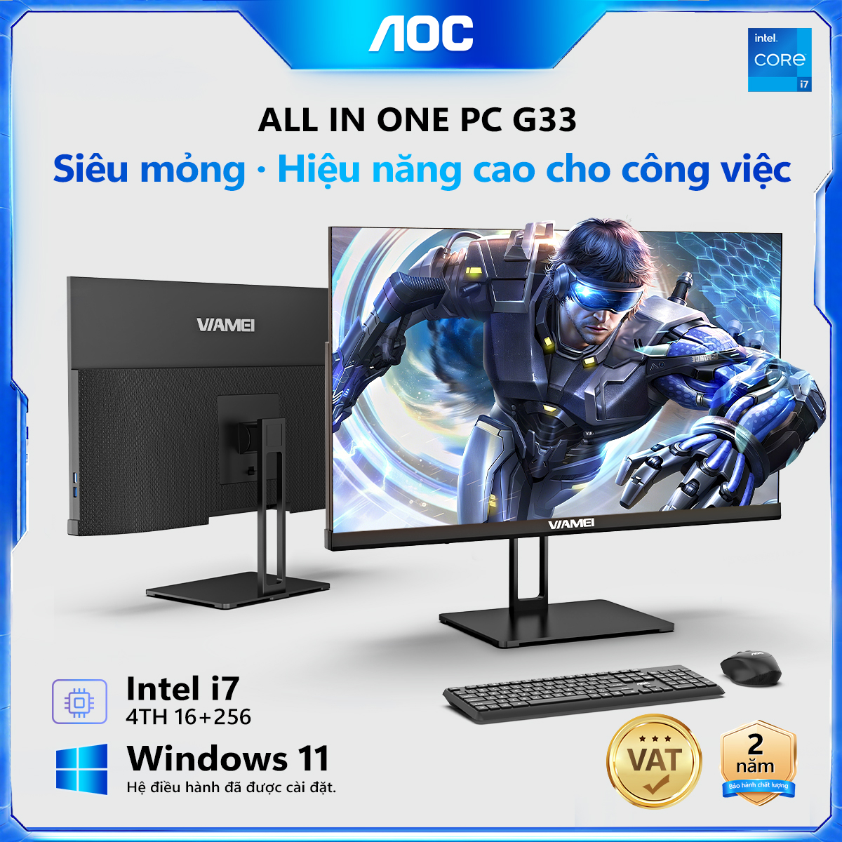 Pc all in one Máy tính Viamei 24 inch G33 Intel Core i7 16GB 256GB Win11 pro