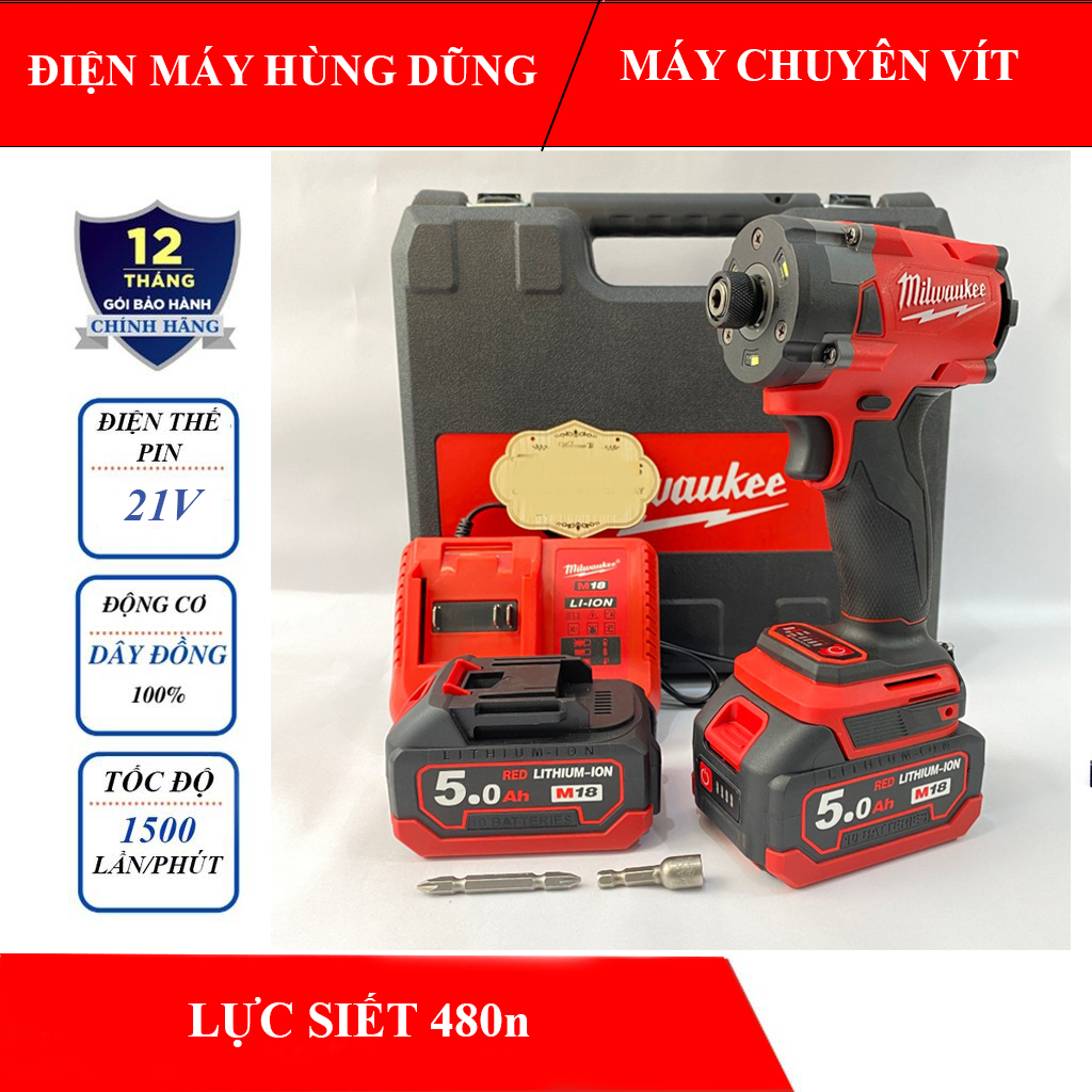Máy chuyên vít MILWAUKEE M18 2855 lực siết 480Nm chân pin thông dụng