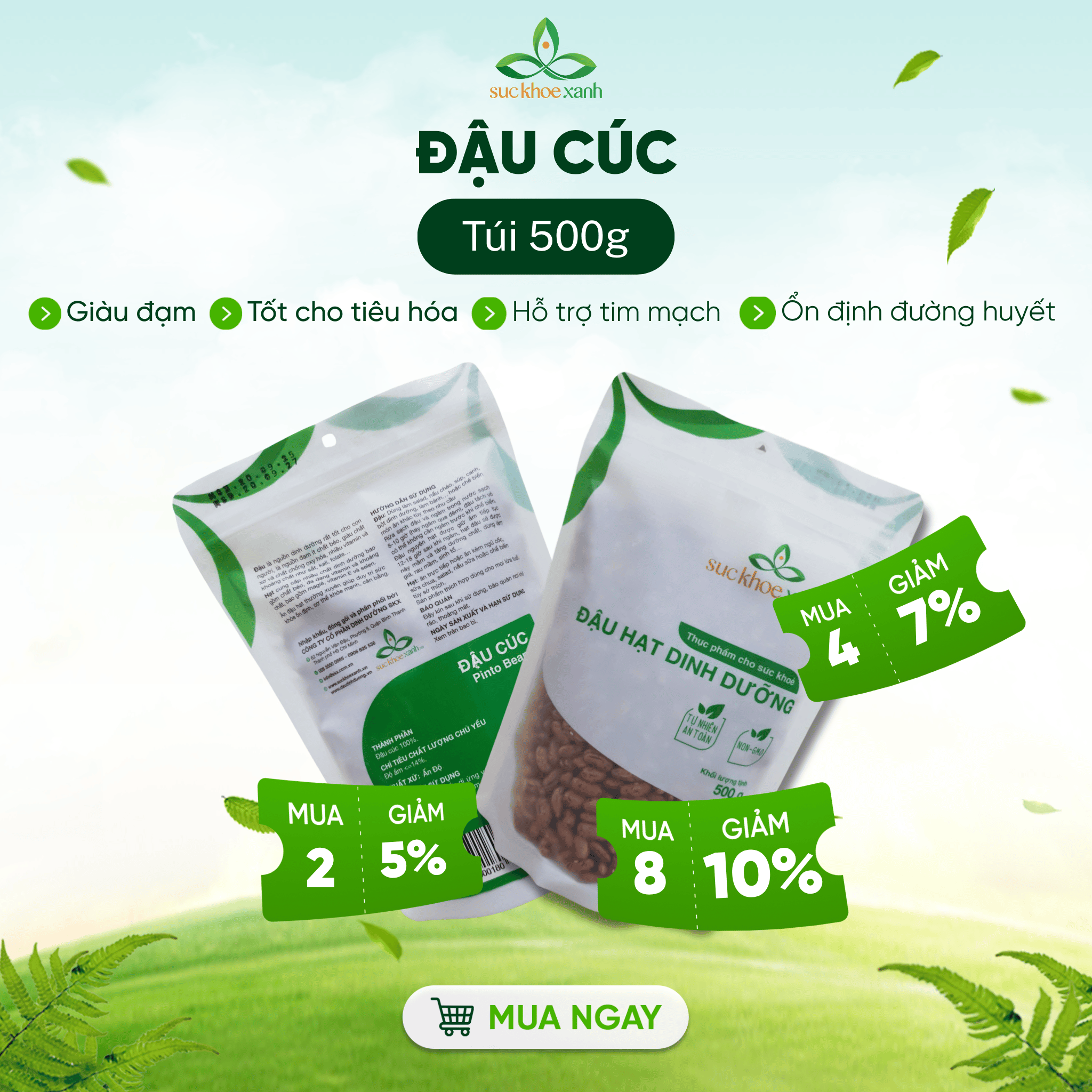 Đậu cúc ấn độ 500g sức khỏe xanh - hạt đậu sạch tuyển chọn - bổ sung chất xơ, protein - món chay, salad, ăn kiêng