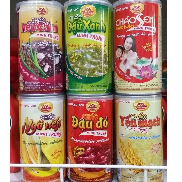 Cháo sen bát bảo minh trung - mix vị cháo sen bát bảo, cháo ngô nếp, cháo đậu đỏ , cháo đậu xanh, nếp cẩm chỉ 85k -4 lon 365g