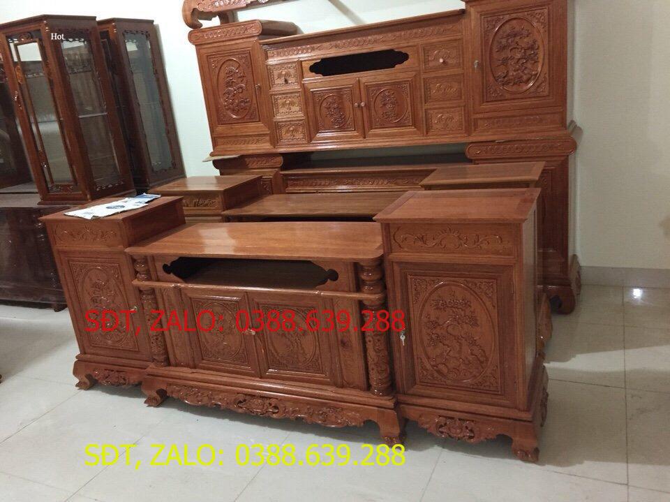 Kệ tivi gỗ cột nho gỗ hương hàng tỉ mỉ đẹp trang trí cho gia đình bạn 2m4 .
