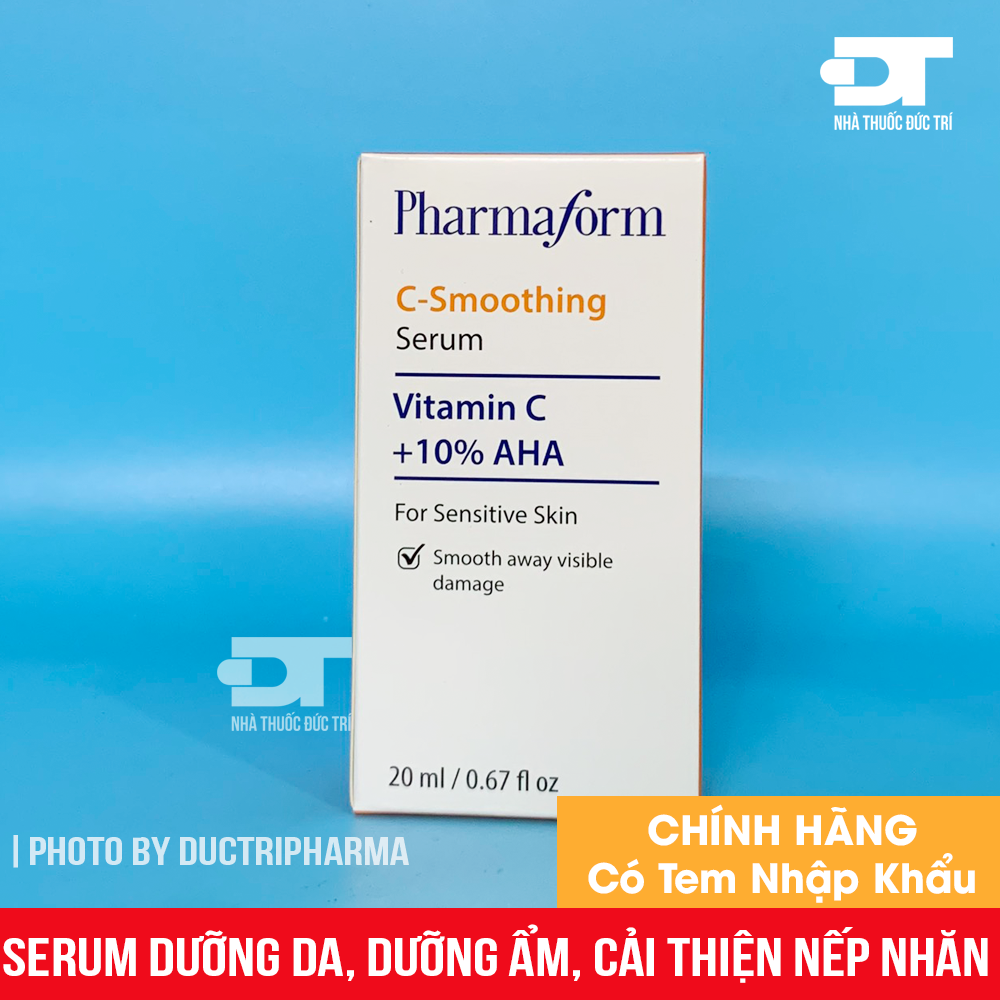 Serum trắng da, tẩy tế bào chết, giảm thâm mụn, chống lão hóa pharmaform vitamin c + aha 10% c-smoothing 20ml
