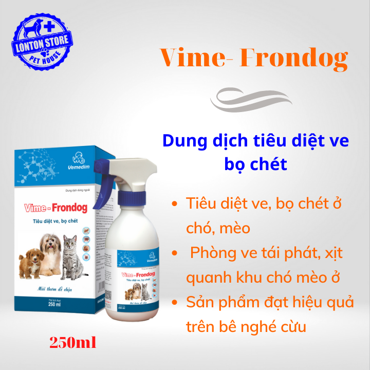 VEMEDIM Vime Frondog - Phun Xịt Tiêu Diệt Ve, Bọ Chét Cho Chó, Mèo, Trâu, Bò, Dê, Cừu   250ml - Lonton Shop