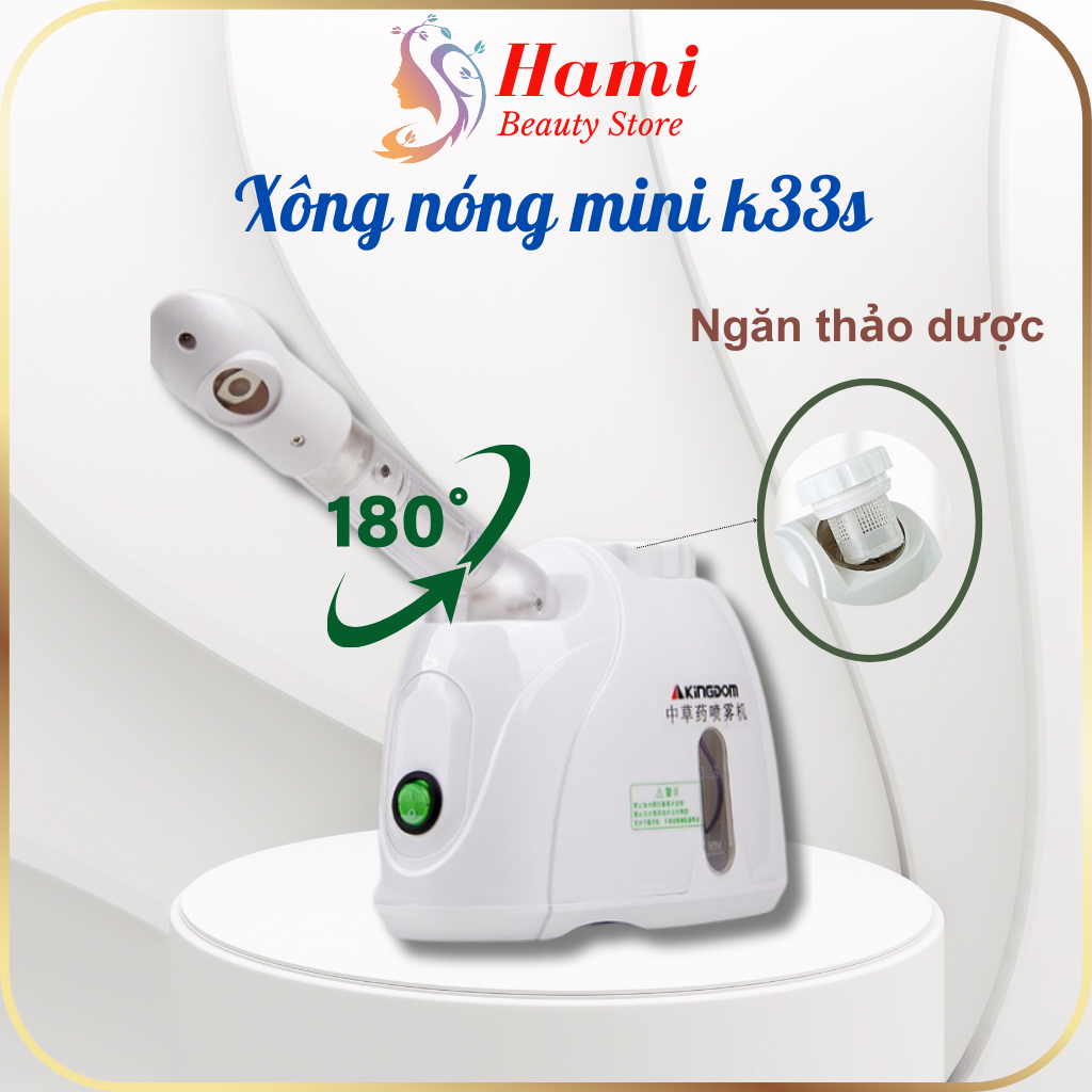 Máy xông mặt nóng mini k33s có ngăn thảo dược, cần xông xoay 180 độ cho spa và cá nhân