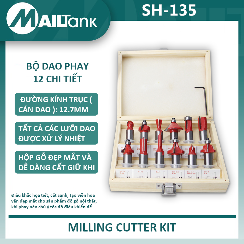 SH135 Bộ cắt cạnh tông đơ chế biến gỗ 12.7mm máy mài đường cong bộ khắc  Máy phay bakelite rãnh và trang trí hoàn chỉnh Dao phay đa chức năng BỘ 12 PCS Bộ định tuyến bit Mata Ukir may cat