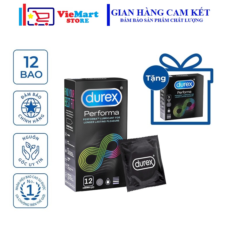 [HCM]Bao cao su Durex Performa 12 bao / hộp  + Tặng 1 Hộp Bao cao su Durex Performa 3 bao / hộp