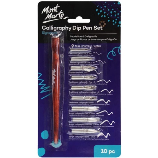 -bộ bút sắt, bộ bút chấm mực mont marte calligraphy dip pen set - 9 nib-mmca0007