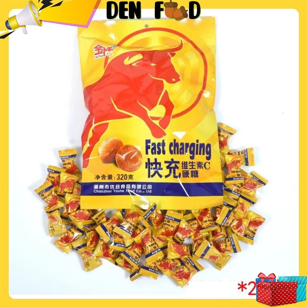 Kẹo viên ngậm vị bò húc tăng lực gói 320 gam - kẹo bò cụng - ăn vặt denfood
