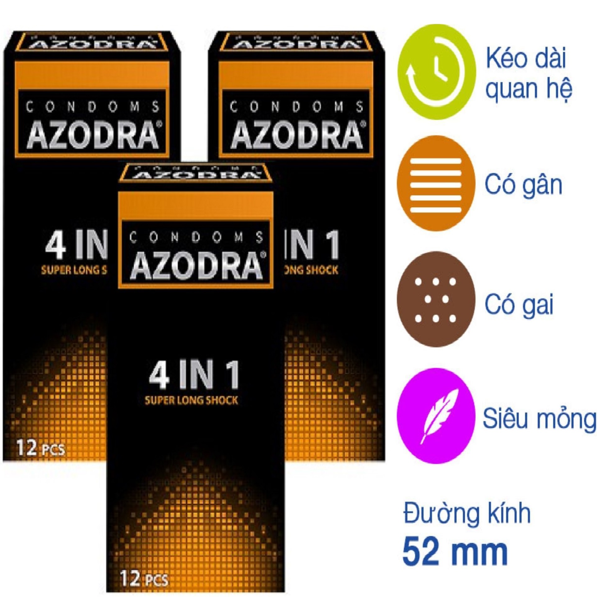 [HCM]Combo 3 hop Bao Cao Su Azodra Tổng Hợp Gân Gai Mỏng Kéo Dài Thời Gian Quan Hệ ( hộp 12 chiếc )Cam ket chinh hang 100%