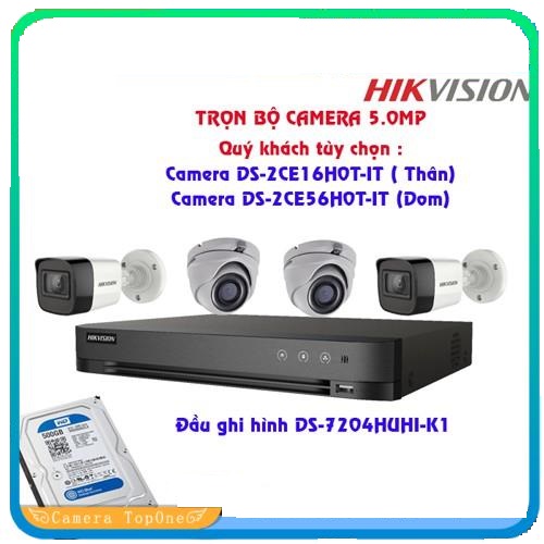 Trọn bộ 4 camera hikvison 5.0 megapixel siêu nét - đầu ghi ds-7204huhi-k1 + cam ds-2ce16h0t-it / ds-2ce56h0t-itm + hdd + cáp + nguồn + bnc&f5 + hdmi