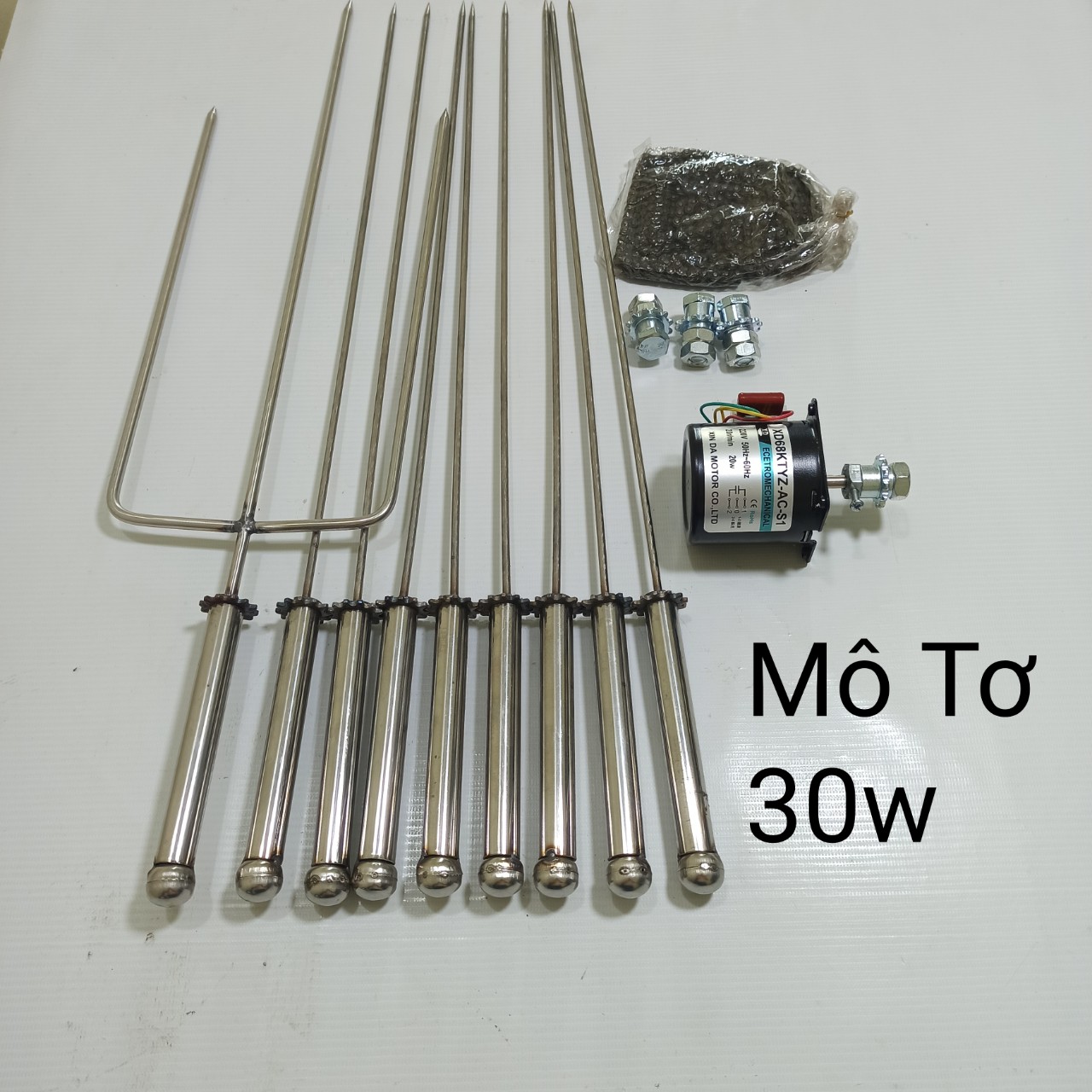 FREESHIP MAX-CAM KẾT GIÁ TỐT-Mô tơ giảm tốc 220v 30W + bộ chế máy nướng tự động 9 xiên