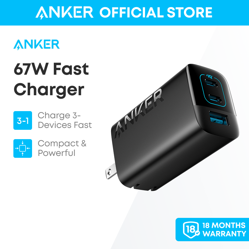 Anker 67W USB C Charger 3-Port Compact Fast PPS Wall Charger, For MacBook Pro/Air, Pixelbook, iPad Pro, iPhone 17/16/15/14/Pro, Galaxy S23/S22, Note 20, Pixel, Apple Watch, sạc điện thoại, cốc sạc nhanh