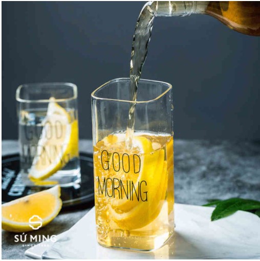 Cốc Thuỷ Tinh Good Morning Cao Cấp, Kiểu Dáng Vuông Đặc Biệt