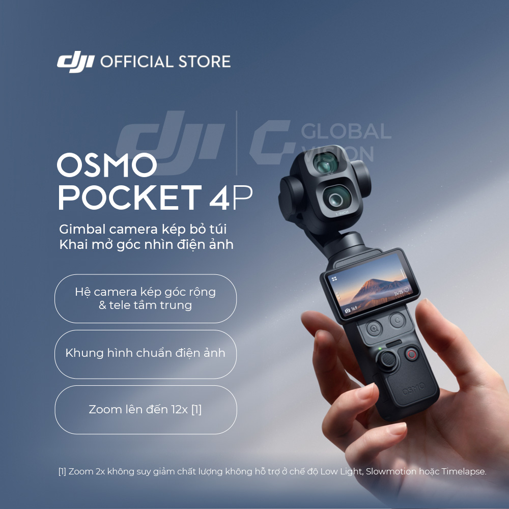 DJI Osmo Pocket 4P | Camera cầm tay bỏ túi nhỏ gọn ống kính kép chuẩn điện ảnh chuyện nghiệp 4K/240fps, zoom 12x, bộ nhớ trong 103GB