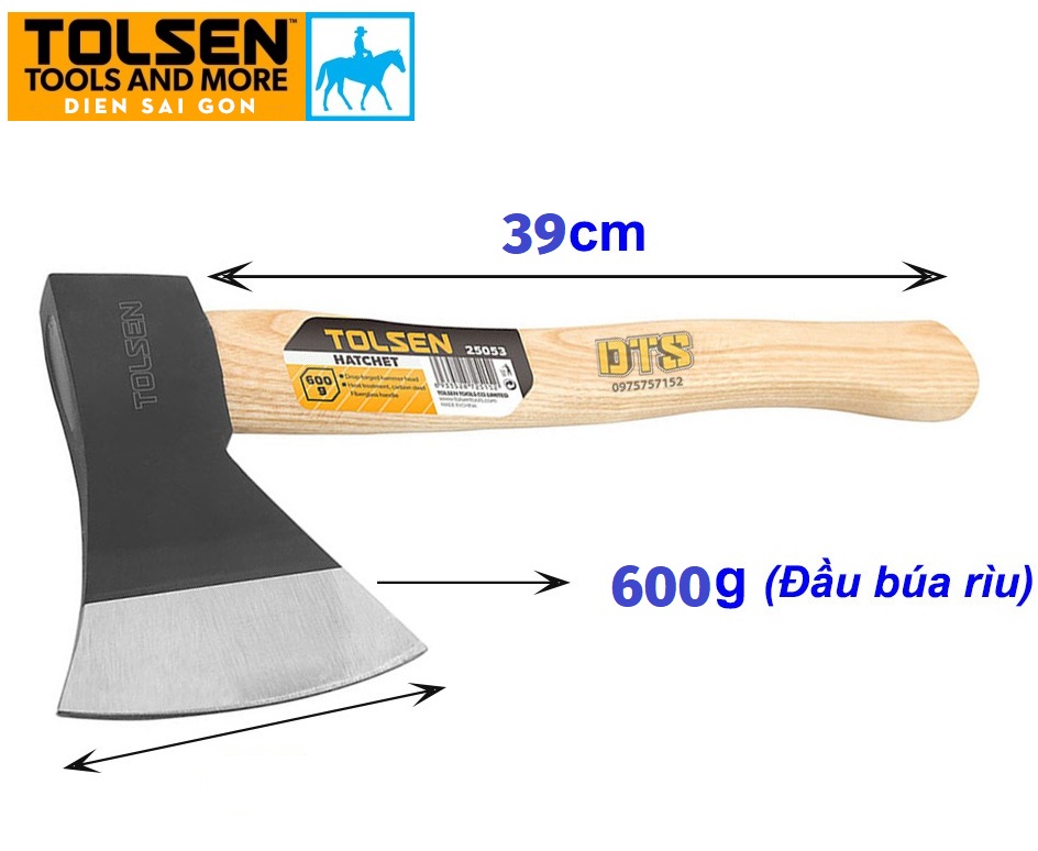 Búa rìu cán gỗ 600g dài 370mm hatchet tolsen 25253