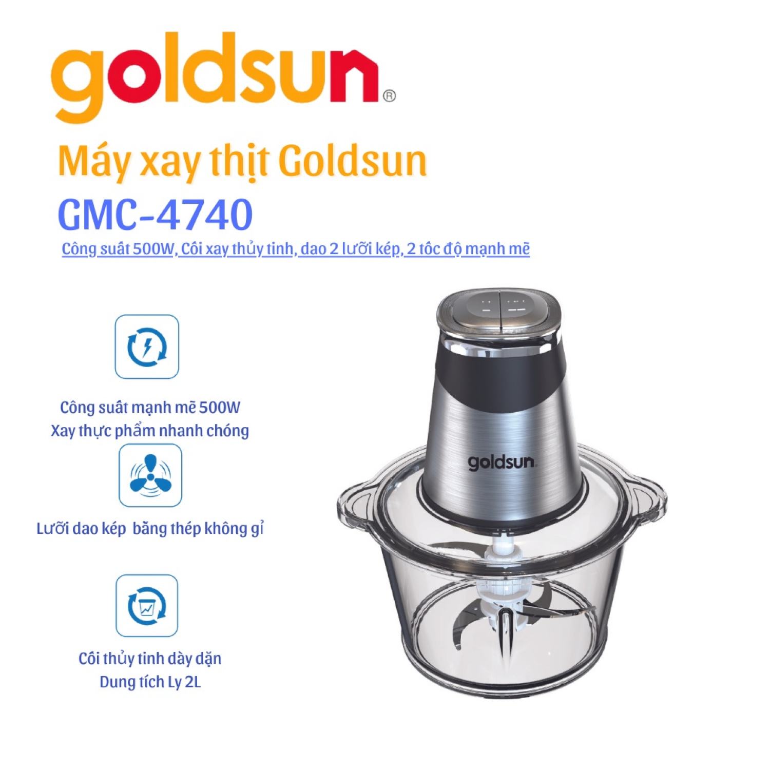 Máy xay thịt Goldsun GMC4740 cối thủy tinh