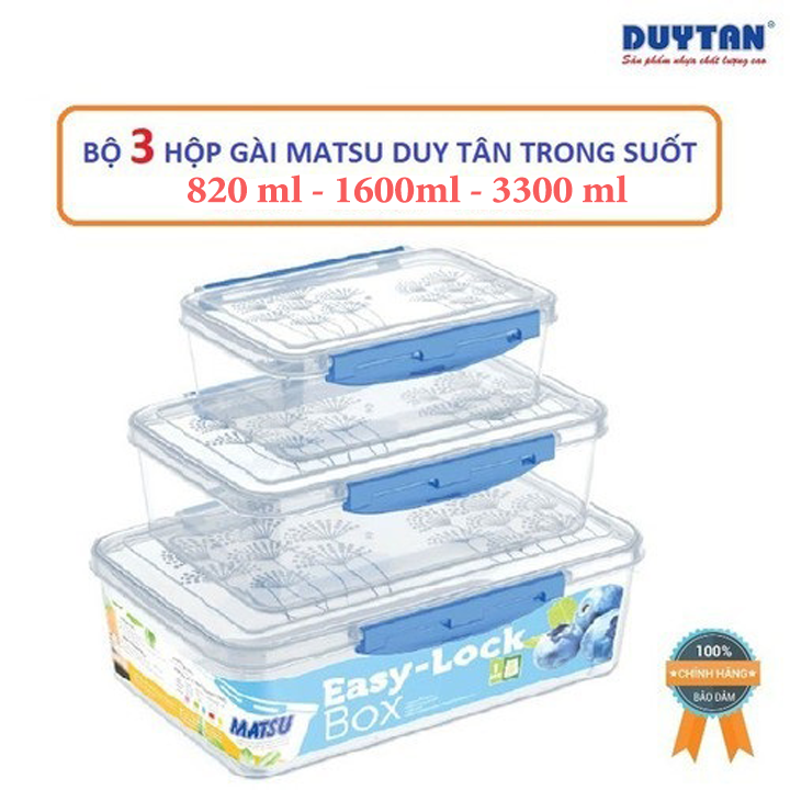 DEAL LAZ - Bộ 3 Hộp Gài nhựa Duy Tân Trong Suốt 820ml - 1600ml - 3300ml. Bộ 3 hộp đựng thực phẩm an toàn