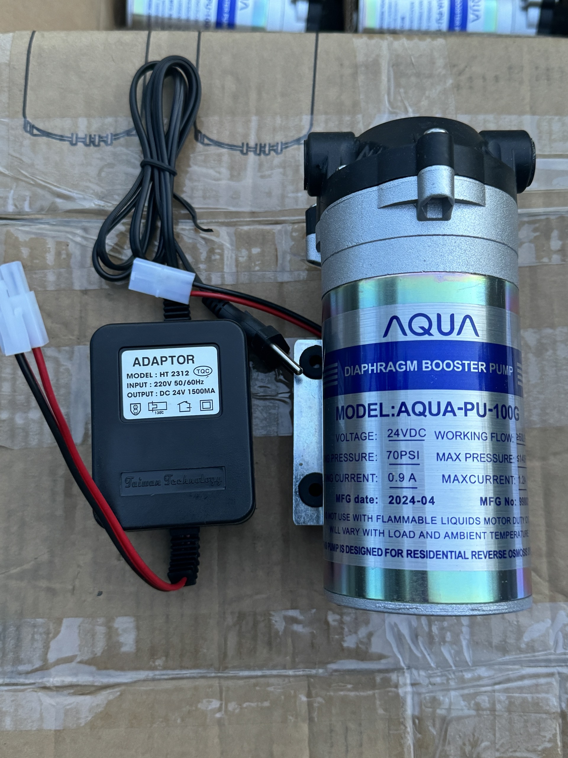 Bơm 24V Aqua 100G siêu mạnh + Adaptor 1.5V  dùng cho bơm máy lọc nước Ro và  máy phun sương.