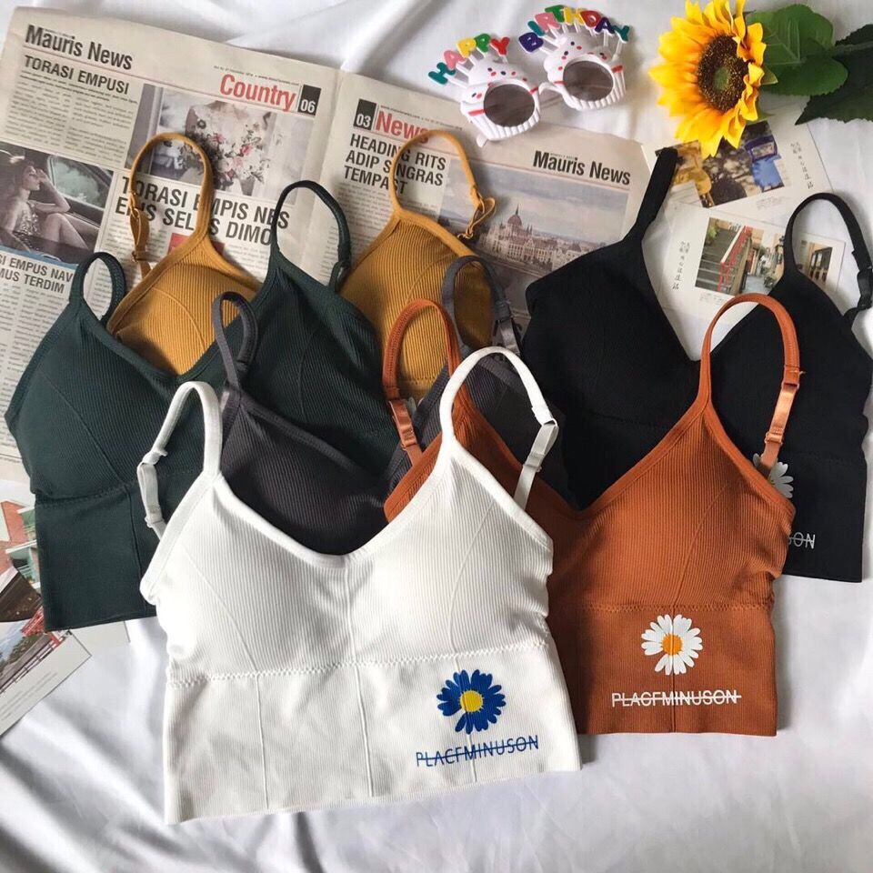 [HCM]Áo Bra Hoa Cúc Hai Dây Thun Gân Lưng Chữ U Sexy