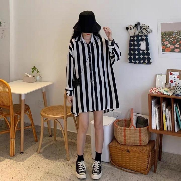 Áo sơ mi nữ form dài giấu quần thời trang