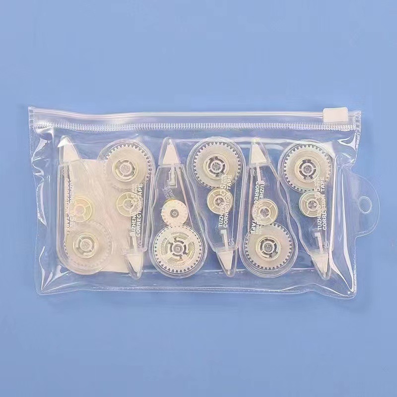 Combo 6 bút xoá kéo thiết kế trong suốt kèm túi zip
